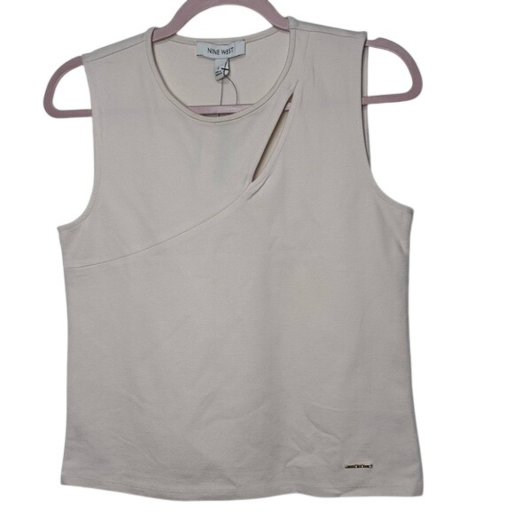 Nine West Womens Cream Sleeveless Asymmetrical‎ Cutout Shell Top Size S